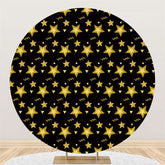 Lofaris Gold Star Black Round Backdrop For Happy Birthday Party